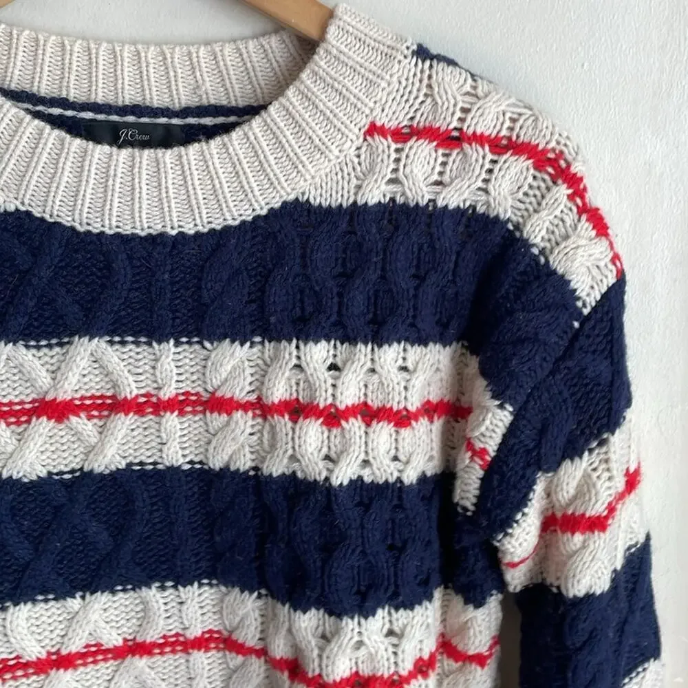 J.Crew Gabby Stripe Cable Knit Wool Tunic Sweater